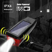 Солнечная приведенная в действие USB Перезаряжаемые светодиодный велосипедный головной светильник велосипед светодиодный головной светильник лампа+ Рог