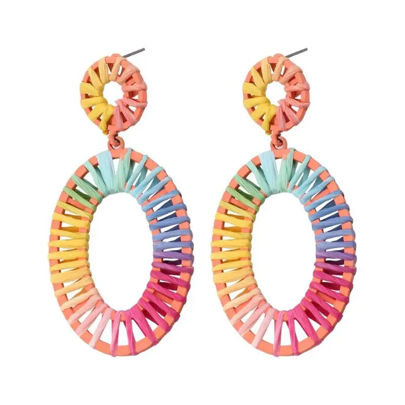 Multicolor-1 Богемные тканые серьги для женщин большие Овальные Полые эффектные рафии ротанга серьги в виде ракушки геометрические ювелирные изделия - Окраска металла: Multicolor-1