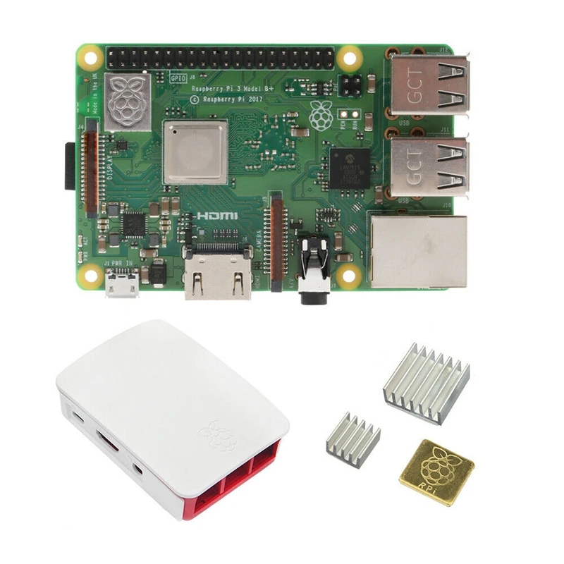Raspberry Pi 3 Model B+(плюс) Встроенный Broadcom 1,4 ГГц Quad-Core 64-разрядный процессор Wi-Fi, Bluetooth и Usb Порты и разъёмы с Чехол(штепсельная Вилка европейского стандарта