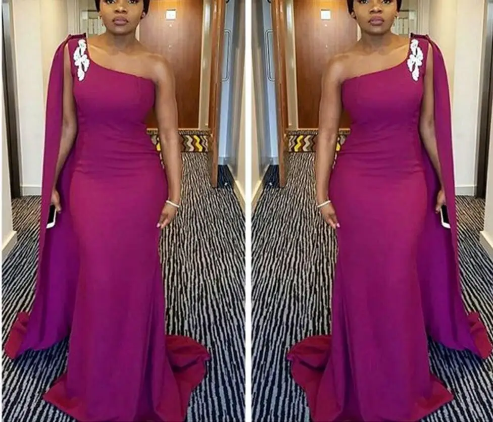

One Shoulder 2020 Long Bridesmaid Dress Purple African Satin Maid Of Honor Gowns For Women Plus Size Brides Maid Dress
