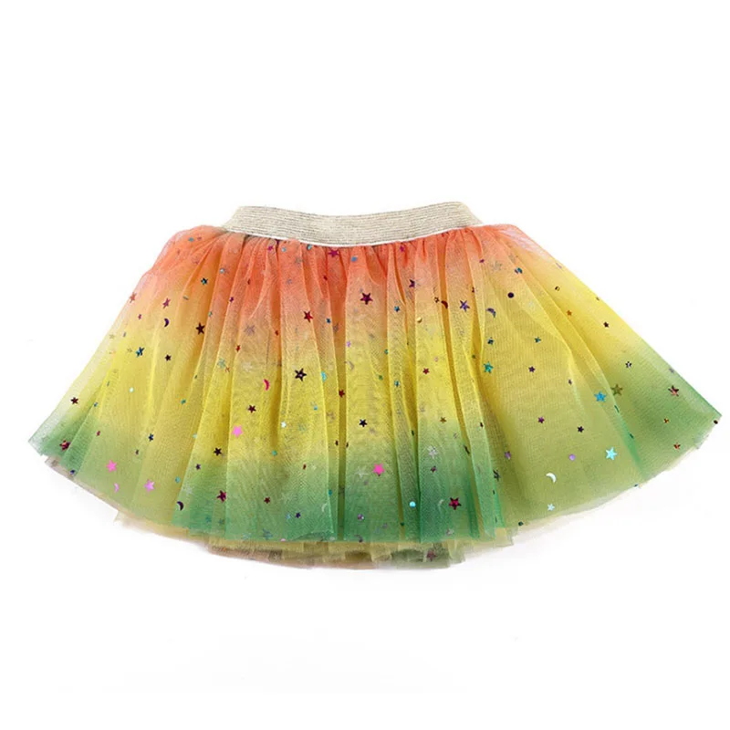 Юбки для девочек; балетная юбка-пачка радужной расцветки для малышей; блестящая с принтом звезды; бальное платье; праздничная одежда; детская юбка; детская одежда