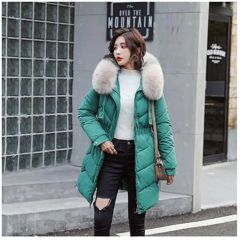Новая коллекция зимняя женская куртка из толстого хлопка с капюшоном теплая Женская парка размера плюс стильное длинное пальто для женщин 400