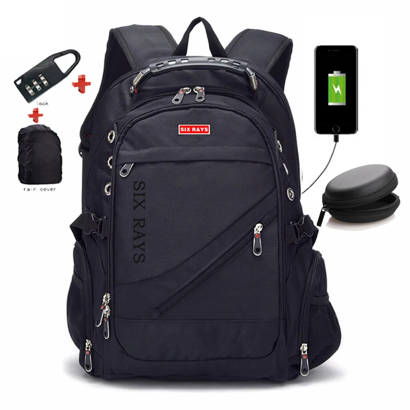 

SIXRAYS Laptop Bag Male External USB Charge Backpacks Anti-theft Waterproof Backpack Storage bag with Lock Raincover