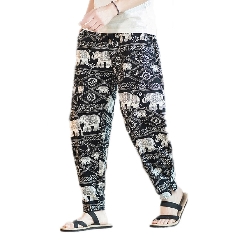 

Brand New Mens Casual Pants Loose Plus Size M-5XL Wide Leg Pant Drawstring Pure Cotton Men Harlan Trousers Simple Streetwear
