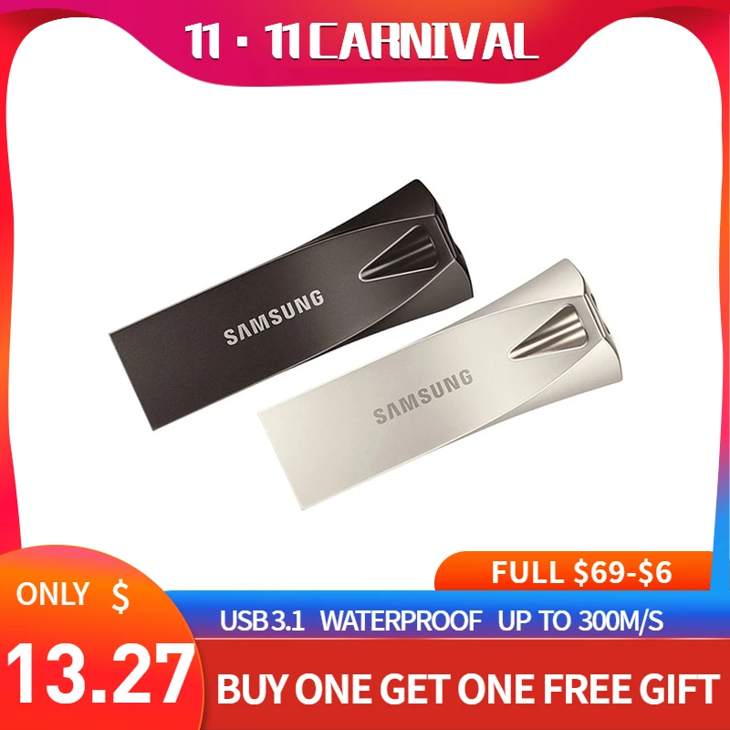 Samsung usb flash pendrive 32GB 64GB 128GB memory stick 3.1 Pen drive animado black metal disk Storage up to 300MB/S | Компьютеры и