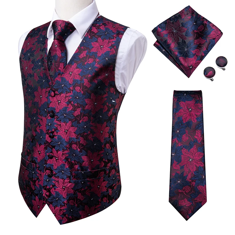 blazers Novelty Slim 4PC Vest Necktie Hanky cufflinks Silk Men's Waistcoat Neck Tie Set for Suit Dress Wedding Paisley Floral Vests Fat áo khoác blazer Suits & Blazer