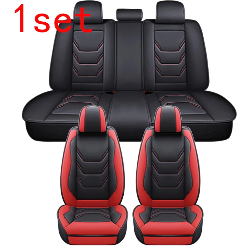 FREESOO - Funda y cojines de piel sintética para asientos de auto, juego  completo de fundas de asiento de auto para los 5 asientos del vehículo,  puede