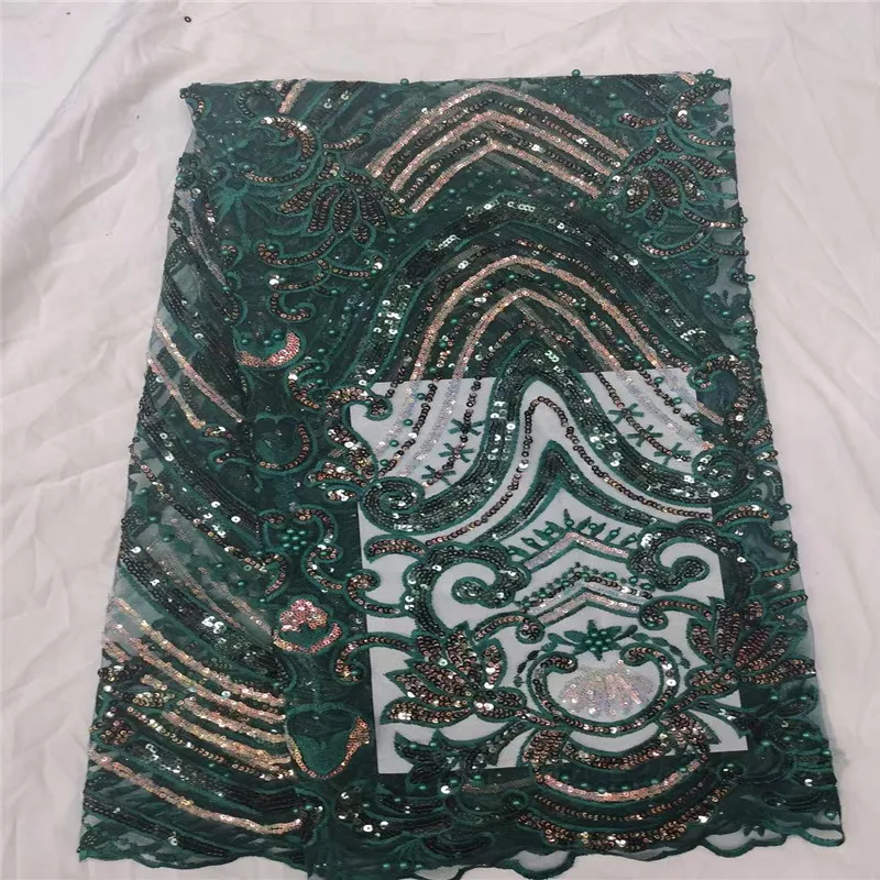 

High Quality Nigerian Lace Fabrics Latest Mesh African Green Sequins Lace Fabric Bride Guipure French Net Lace Fabric