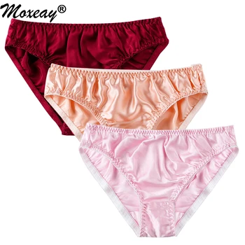 

Moxeay 3 PCS/Lot Milk Silk Lingerie Thong Plus Size Ladies Sexy Seamless Satin Underwear Women Breathable Panties Hollow Briefs