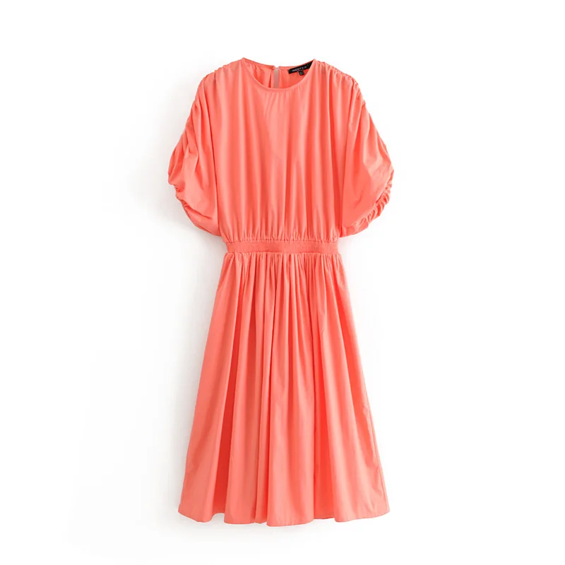 Стильное милое красное плиссированное платье кораллового цвета 2019 модное
