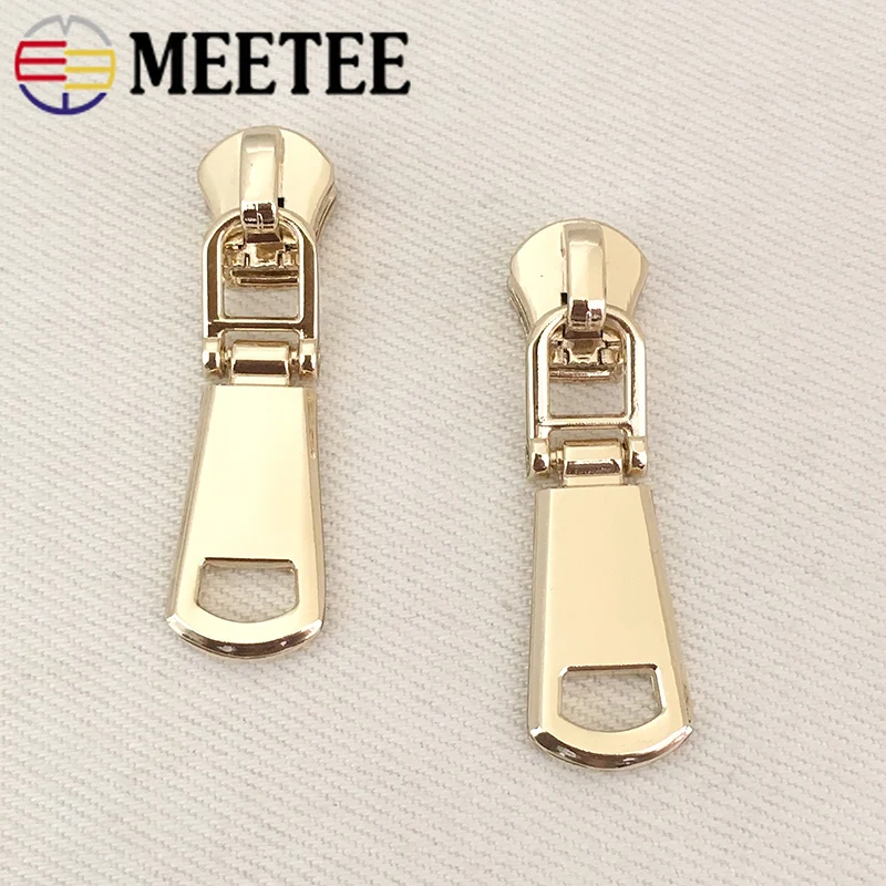Meetee 5# Spring Lock Zipper Sliders for Metal Zippers Wallet Purse Zipper Head Zip Repair Kits DIY Sewing Accessories