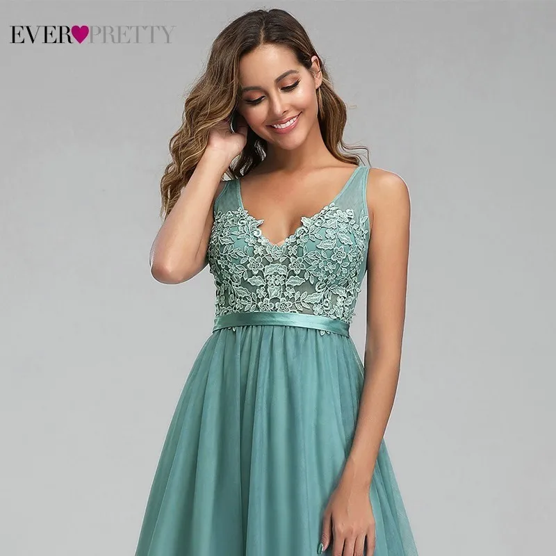 Ever Pretty Dusty Blue Bridesmaid Dresses V-Neck Appliques Elegant Long Dresses For Wedding Party EP00930DB Vestidos De Madrinha