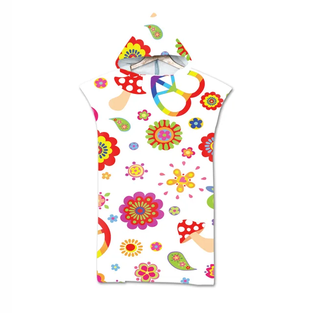 Adult Kids Microfiber Quick Drying Peace and Love Pattern Absorbent Hooded Beach Bath Towel Diving Suit Changing Robes Poncho 8