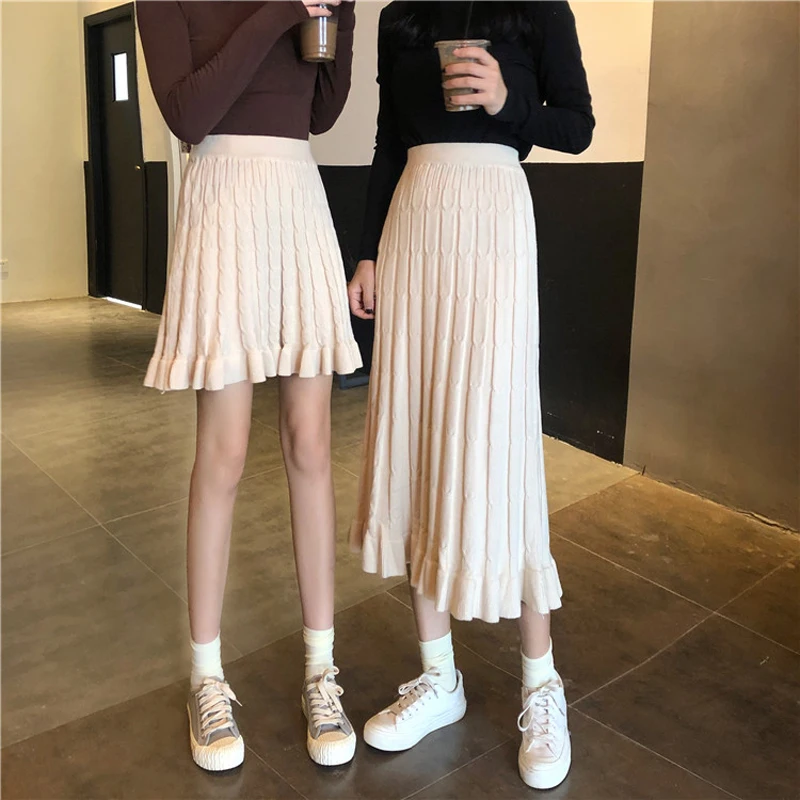 Hommie трикотажная юбка! Так милые плиссированные с рюшами длинная юбка с подолом эластичная талия для женщин Jupe Longue Falda Larga Gonne'll Saia