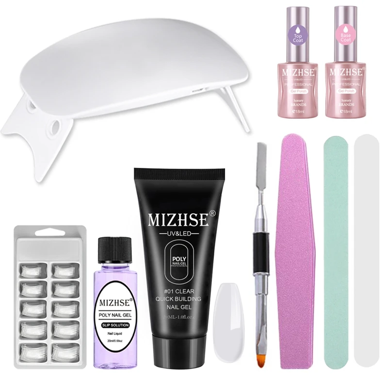 MS-Kits01-P01 MIHZSE термальный поли удлиняет УФ-Гель-лак для ногтей строитель УФ-полигель набор 6 Вт Светодиодный светильник Гель-лак плюс Основа и верхнее покрытие - Цвет: MS-Kits01-P01