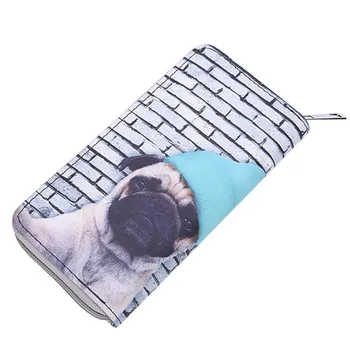 

KANDRA New Lovely Cartoon Dog Cat Print Women Purse Bag PU Leather Fashion Clutch Wallets Women Long Design Zipper Car Holder