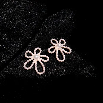 

S925 Needles Flowers Shape Cool Pearl Combination Flowers Shape Ear Stud Daily Life Outfit Earrings