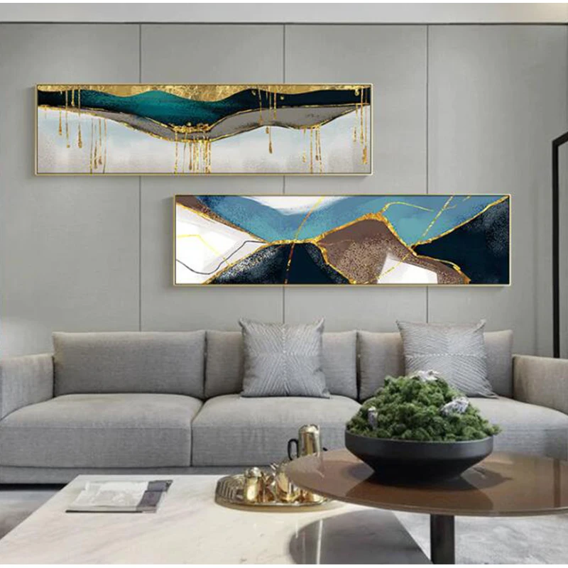 AbstractGoldenCanvasPaintingBannerBedsidePostersandPrintHD