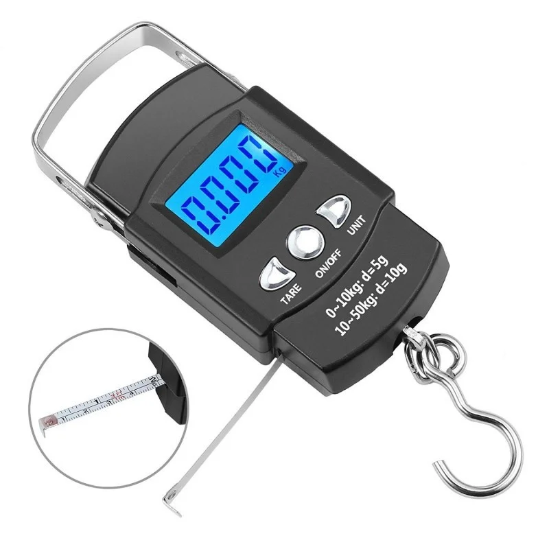 

Luggage Scale Portable 50kg/1g Hook Fishing With Tape Electronic Kg Oz Lb Jin LCD Display Super Load-Bearing