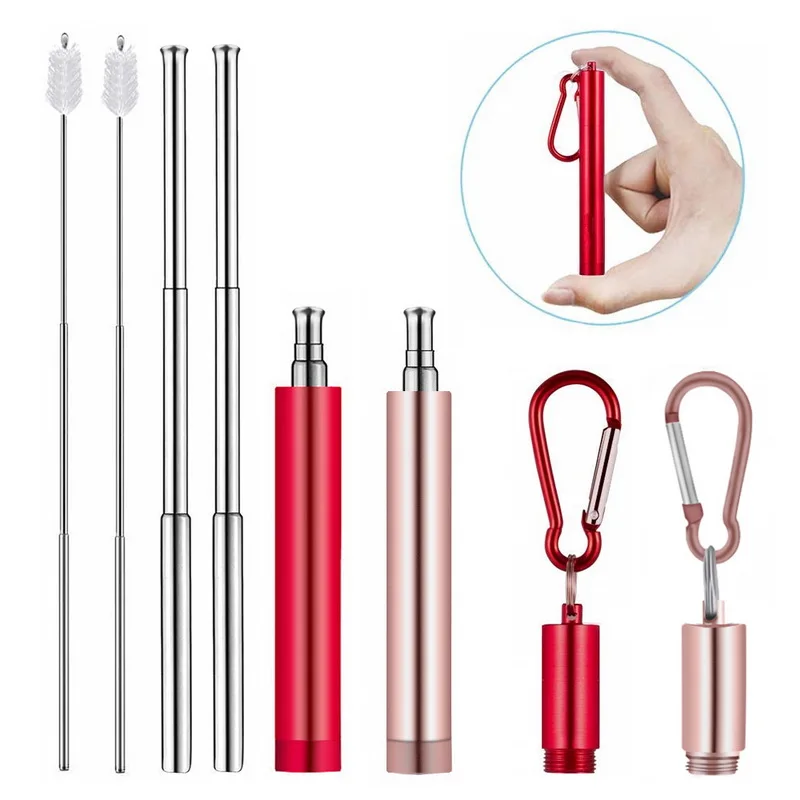 2 packs stlye E Нержавеющая сталь телескопическая Питьевая соломинка портативная соломинка для путешествий многоразовая Складная Питьевая соломинка с кистью барные инструменты - Цвет: 2 packs stlye E