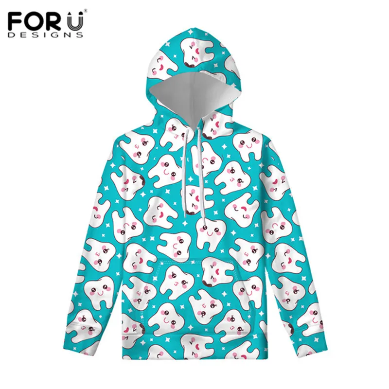 FORUDESIGNS девочек Kawaii зубные зубы зубная щетка принт с капюшоном одежда Женский Повседневный стиль Брендовые спортивные костюмы Топы толстовка - Цвет: HXA208Z72W
