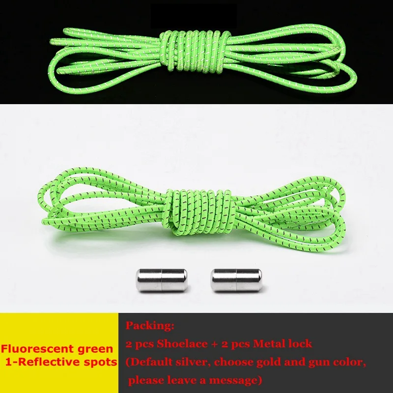 Fluorescence Green Новые светоотражающие шнурки эластичные с металлическим наконечником круглые шнурки для ботинок без завязок удобная обувь с быстрым замком кружева для детей и взрослых унисекс ленивые шнурки - Цвет: Fluorescence Green