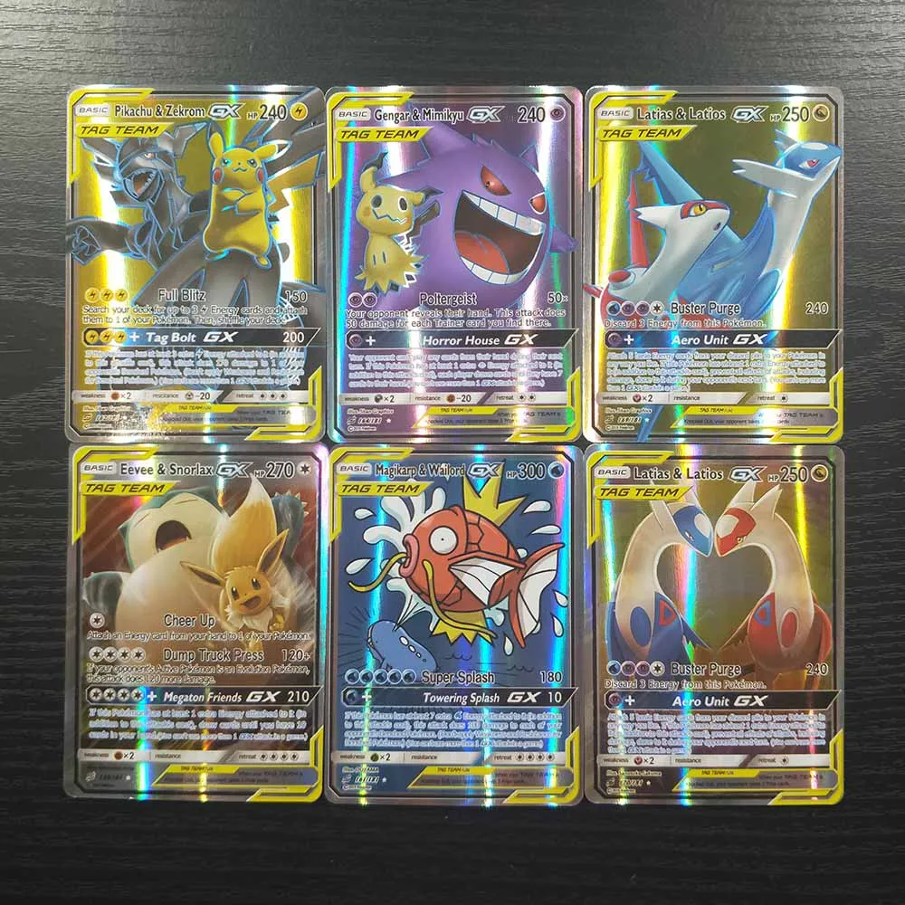 TAKARA TOMY, 100 шт., Покемон, карты, коллекция Sun Moon, битва, сияющая карточная колода, настольная игра, детские игрушки, 95 GX, 5 мега флэш-карт