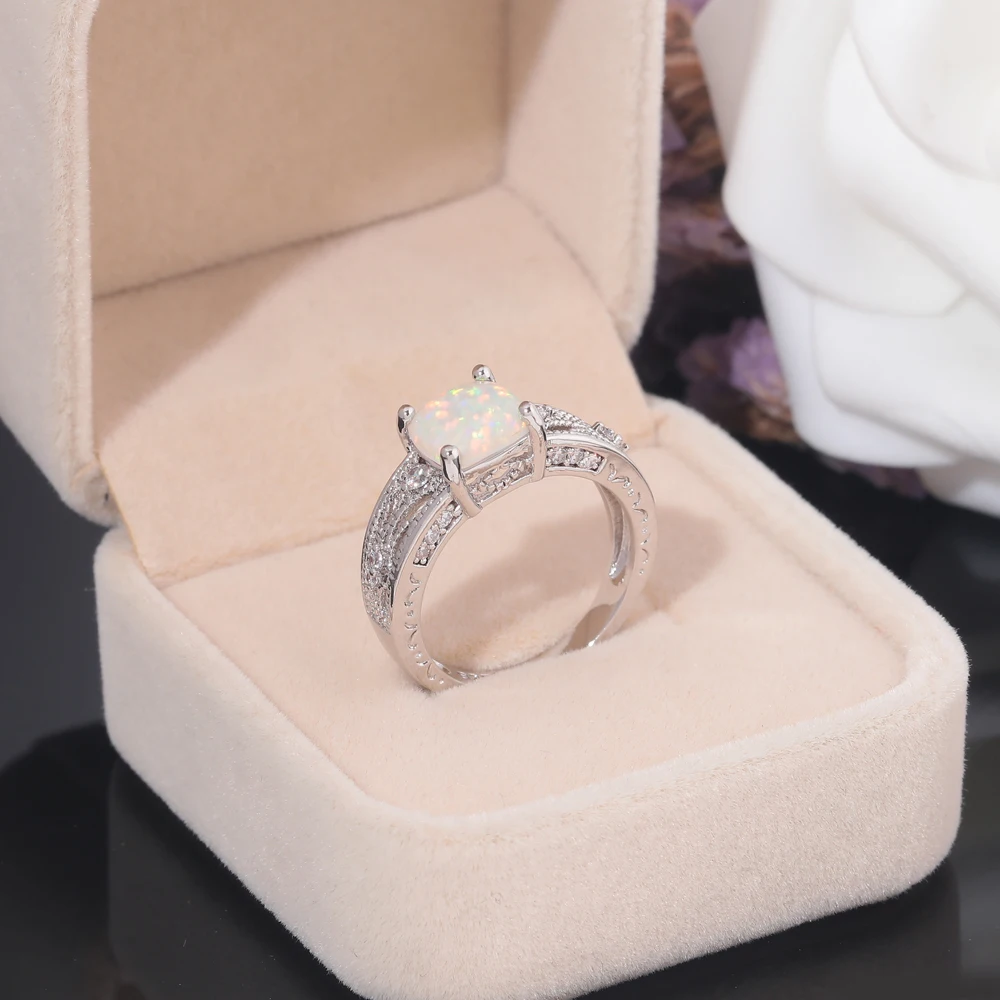 CiNily Geometric Created Square White Fire Opal Rings Cubic Zirconia 925 Sterling Silver Rings for Women Jewelry Ring Size 6-9 CiNily Geometric Created Square White Fire Opal Rings Cubic Zirconia 925 Sterling Silver Rings for Women Jewelry Ring Size 6-9