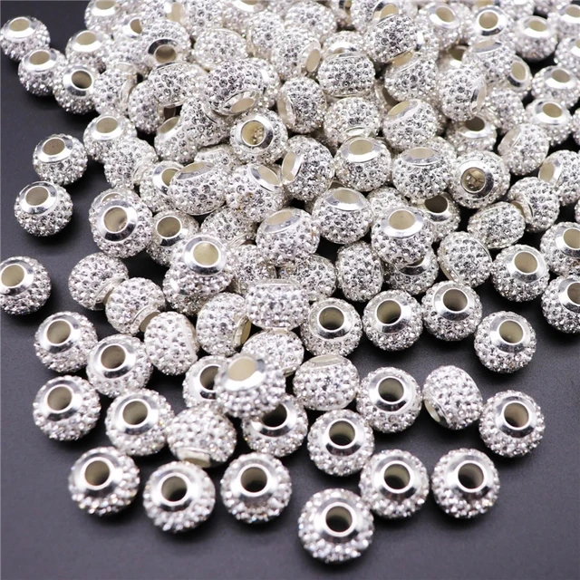 20Pcs New Assorted Color Luxury Rhinestone Large Hole Spacer Fit Pandora Charms Bracelet Hair Beads for Women DIY Jewelry Making New Luxury Color 1