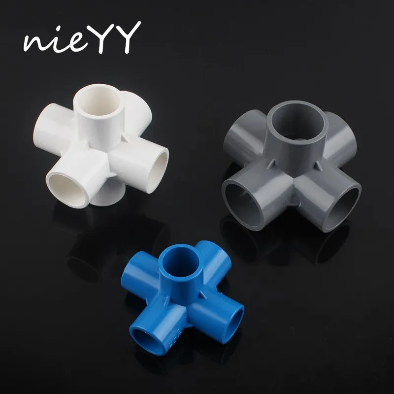 

3D Three-dimensional 5 Way 6 Way 20mm 25mm 32mm PVC Tube Adapter Water Pipe Connector Garden Irrigation Fitting DIY Shelf Joints