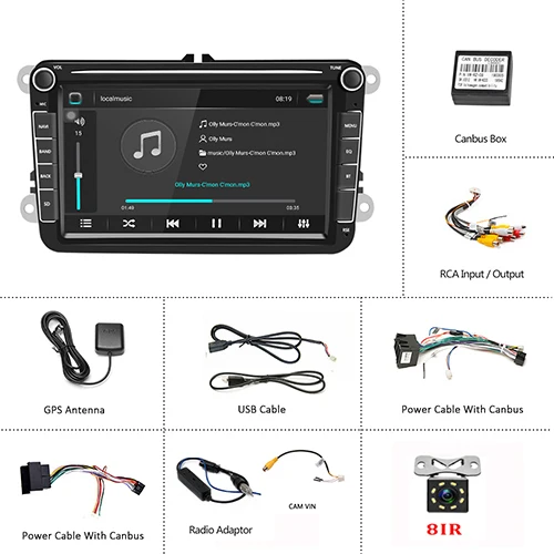 With 8 IR Camera Hikity Android 8,1 2 Din Автомобильный Радио Мультимедиа Видео плеер DVD CD 2din Авто Стерео gps карта навигации для Volkswagen аудио - Цвет: With 8 IR Camera