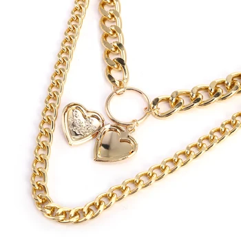 

2020 New Fashion Gothic Gold Open Heart Locket Clavicle Chain Pendant Memory Choker Necklace Gift Statement Necklace