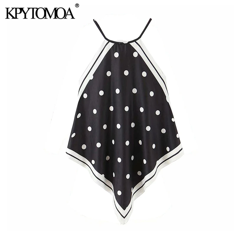 KPYTOMOA Women 2020 Fashion Polka Dot Asymmetric Halter Blouses Vintage Sleeveless Side Vents Straps Female Shirts Chic Tops KPYTOMOA Women 2020 Fashion Polka Dot Asymmetric Halter Blouses Vintage Sleeveless Side Vents Straps Female Shirts Chic Tops