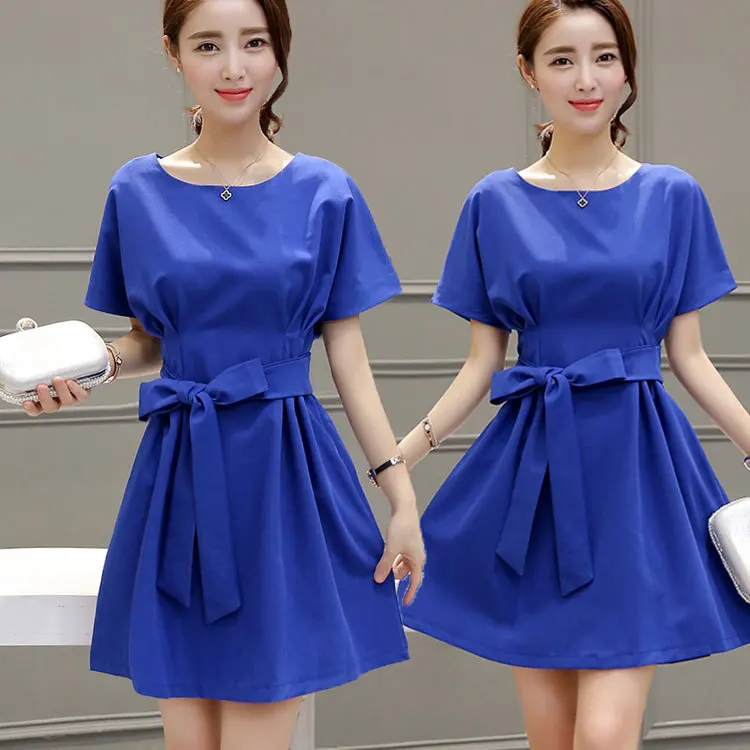 

Cotton Linen WOMEN'S Dress 2018 Summer New Style Korean-style Slim Fit Slimming Mid-length Ladies' Graceful Flax Stripes Even