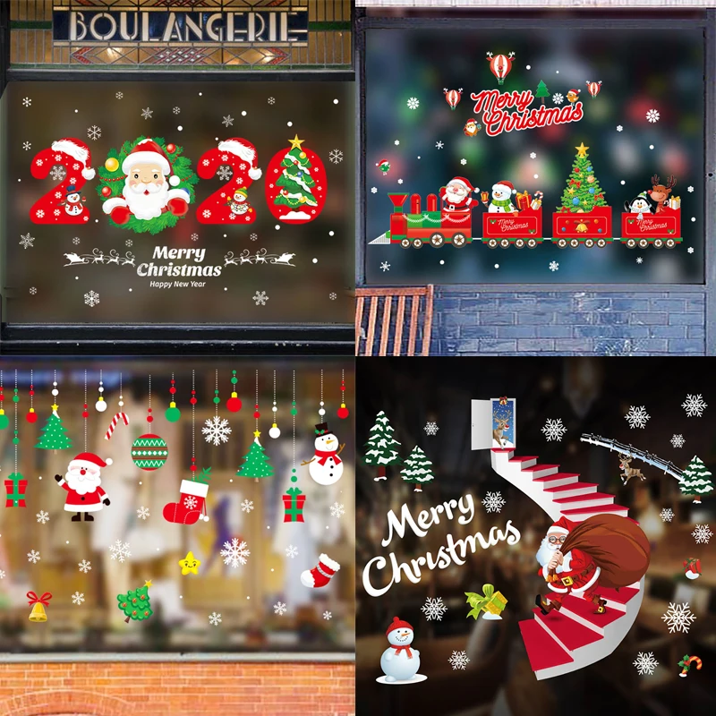 

New Year 2020 Merry Christmas Mirrors Snowman Santa Window Sticker Christmas Home Decor Gifts Glass Sticker Window Stickers