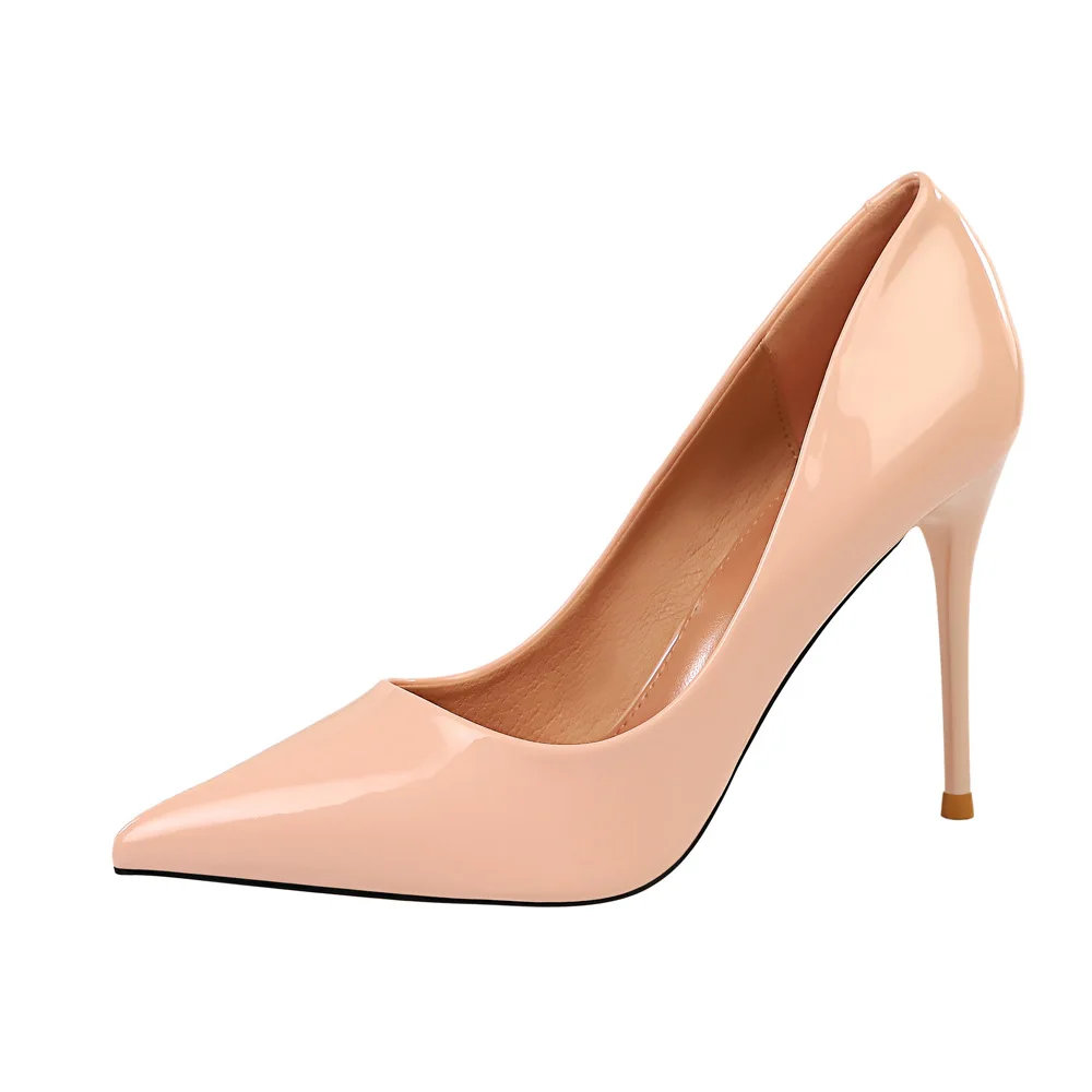 

European Style Fashion Simple Professional OL High-heeled Shoes Thin Heels Shallow Mouth Pointed Lacquer Leateher Single Shoes