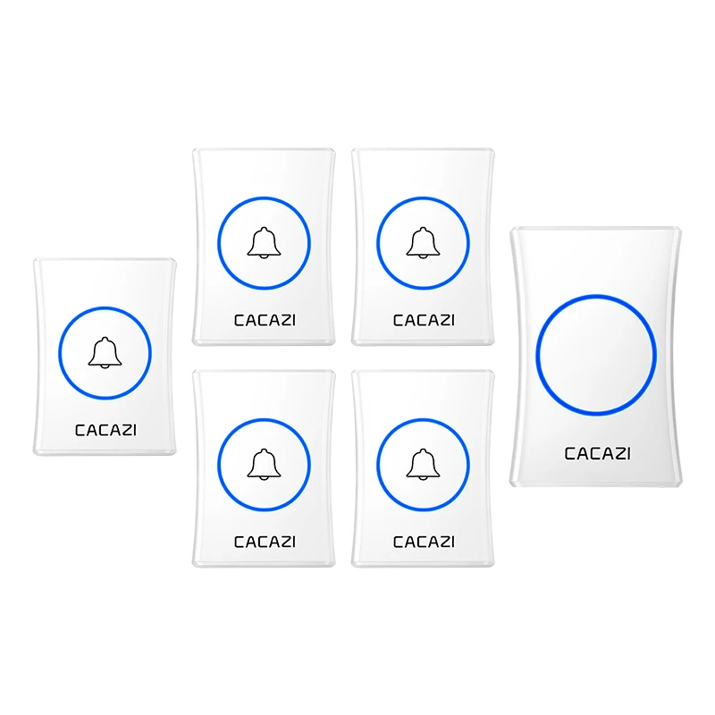 5 button 1 receiver CACAZI, умный водонепроницаемый беспроводной дверной звонок, 3, 4 кнопки, 1, 2, 3 приемника, США, ЕС, Великобритании, Австралии, беспроводной домашний звонок с дистанционным управлением 300 м - Цвет: 5 button 1 receiver