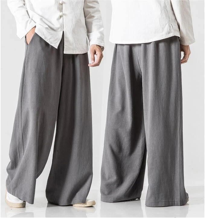 0638 летние тонкие хлопковые льняные Мужские штаны серые Красные бежевые японские уличные брюки-кимоно мужские прямые широкие свободные джоггеры