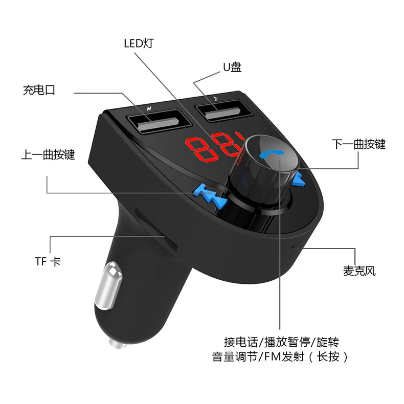 Автомобильный fm-передатчик Bluetooth TF карта инстерт MP3-плеер беспроводной Hands-Free двойной USB3.1A Быстрая зарядка HK201