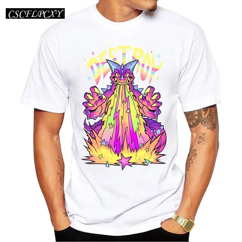

2019 Men T Shirts Fashion DESTROY Design Short Sleeve Casual Tops Hipster Cat Printed T-Shirt Cool Tee