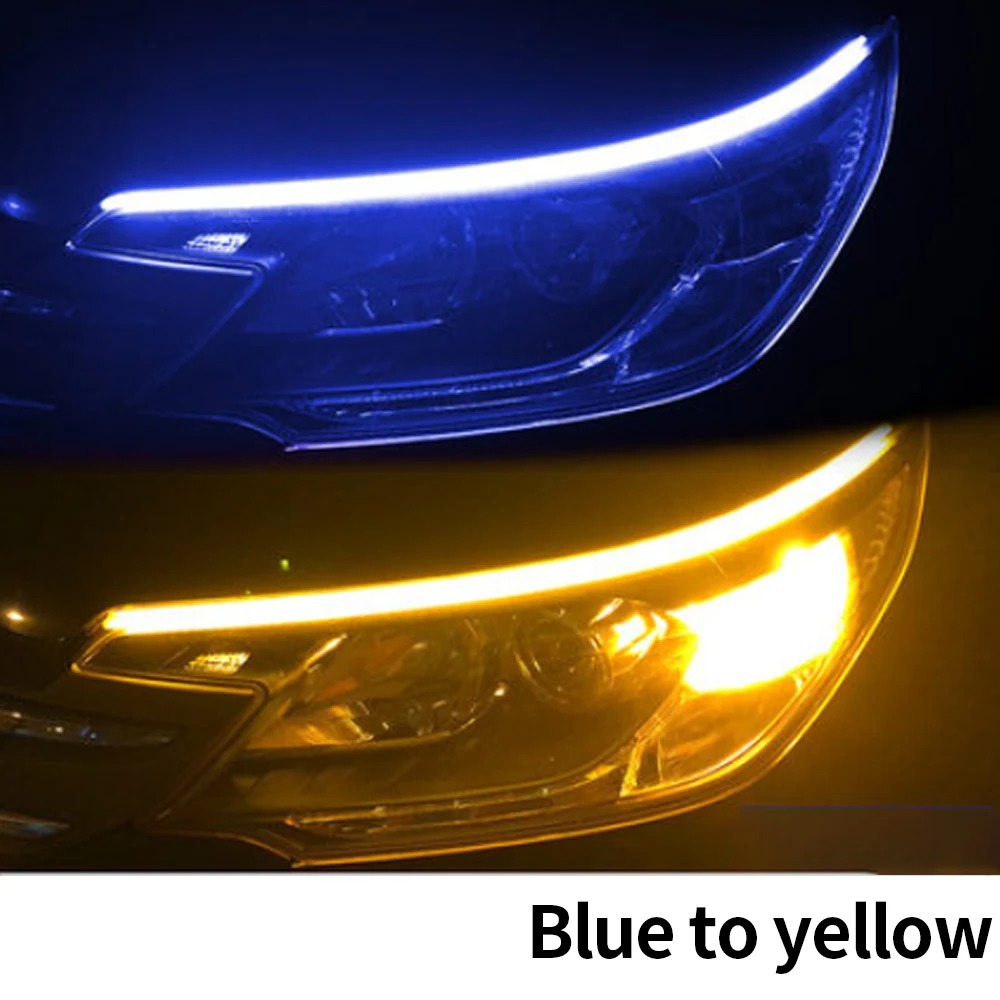 thumbnail image 1 of 2 tiras de luces LED DRL para coche, impermeables, flexibles, RGB, para faros delanteros automáticos, secuencia amarilla, señal de giro con DRL de 12 V, 1 of 5