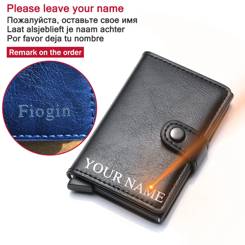 leave your name Hasp мужской кредитный держатель для карт RFID Блокировка из искусственной кожи Автоматический Бизнес ID держатель для карт Алюминиевый металлический мужской кошелек для карт - Цвет: leave your name