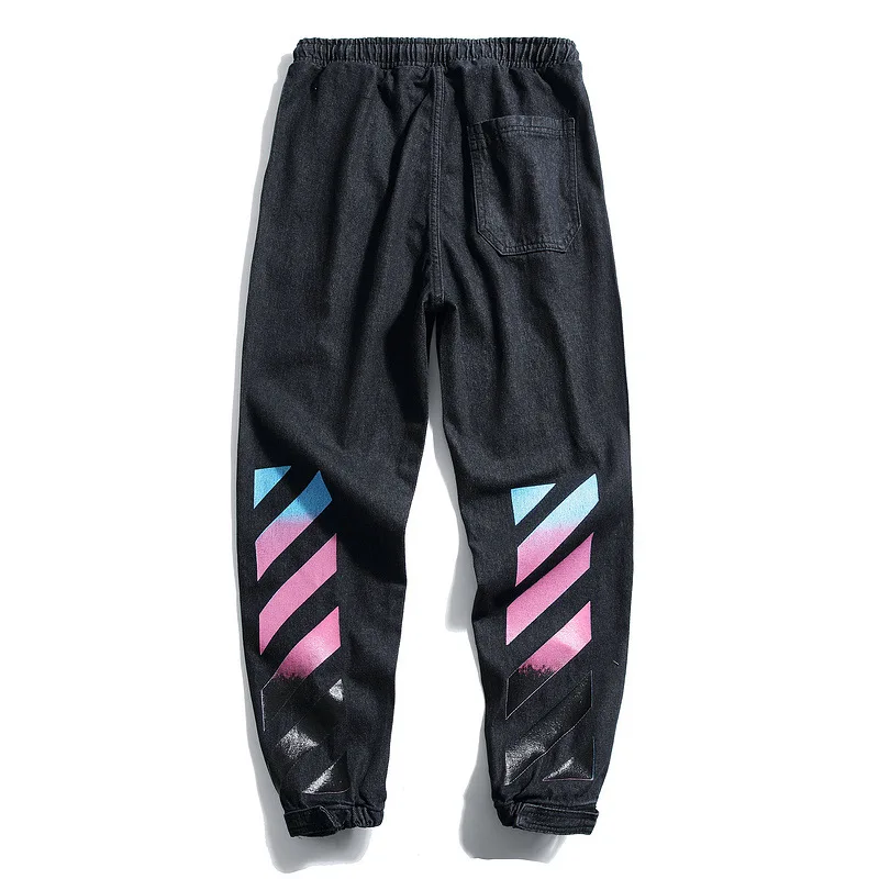 

2019 Europe And America Popular Brand New Style Ankle Banded Pants Ow Gradient Color Square Printed Men's Trousers Casual Large