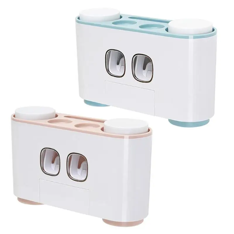 

5 Racks Toothbrush Holder with Cups Toothpaste Dispenser Automatic Toothpaste Squeezer Wall Stand Shelf Bathroom