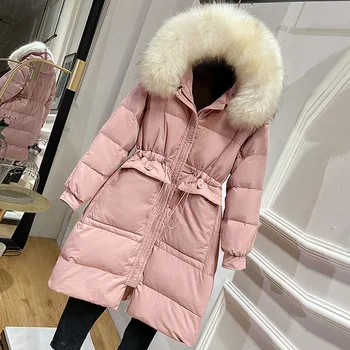 

Big Real Natural Fur 2020 Winter Jacket Women Thick Warm Long Down Parka 90%White Duck Down Jacket Hooded Oversized Female Coat