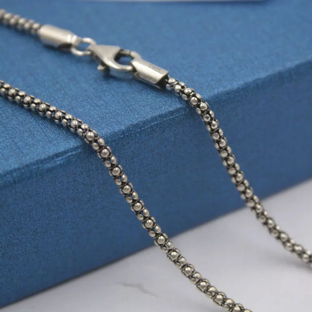

New Pure 925 Sterling Silver Necklace 2mm Popcorn Link Chain Necklace 22"L