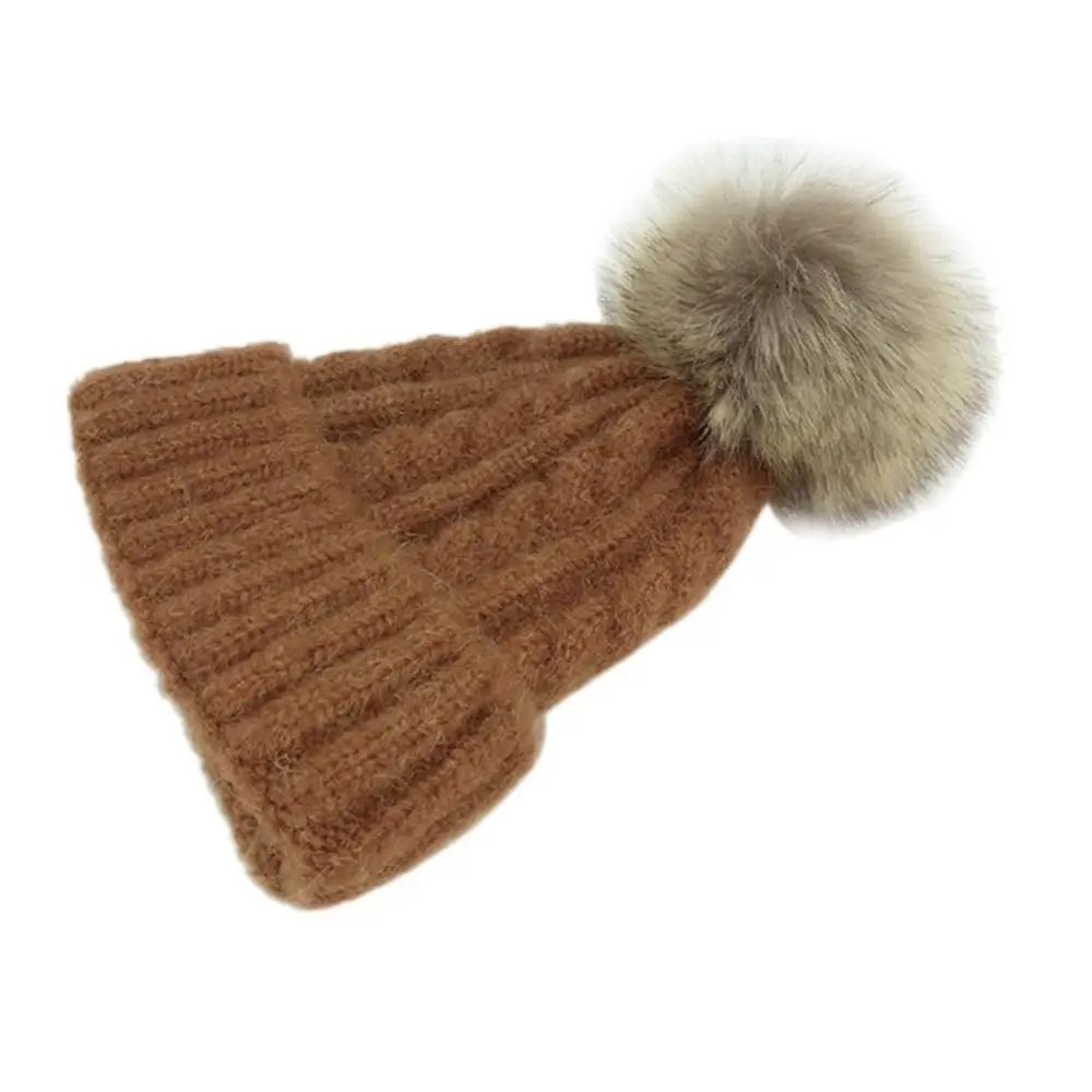 Rust Color for Child Новая одежда для мамы и ребенка одинаковые тёплые вязаные шапки-бини, Шапки зимние норки с помпонами; детская Головные уборы шляпа шапки A40 - Цвет: Rust Color for Child