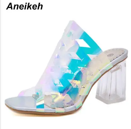 Champagne Aneikeh/ г.; прозрачные женские тапочки из ПВХ для отдыха; Прозрачный каблук с открытым носком; квадратное чистое стекло; женская обувь на высоком каблуке; Размеры 35-40 - Цвет: Champagne