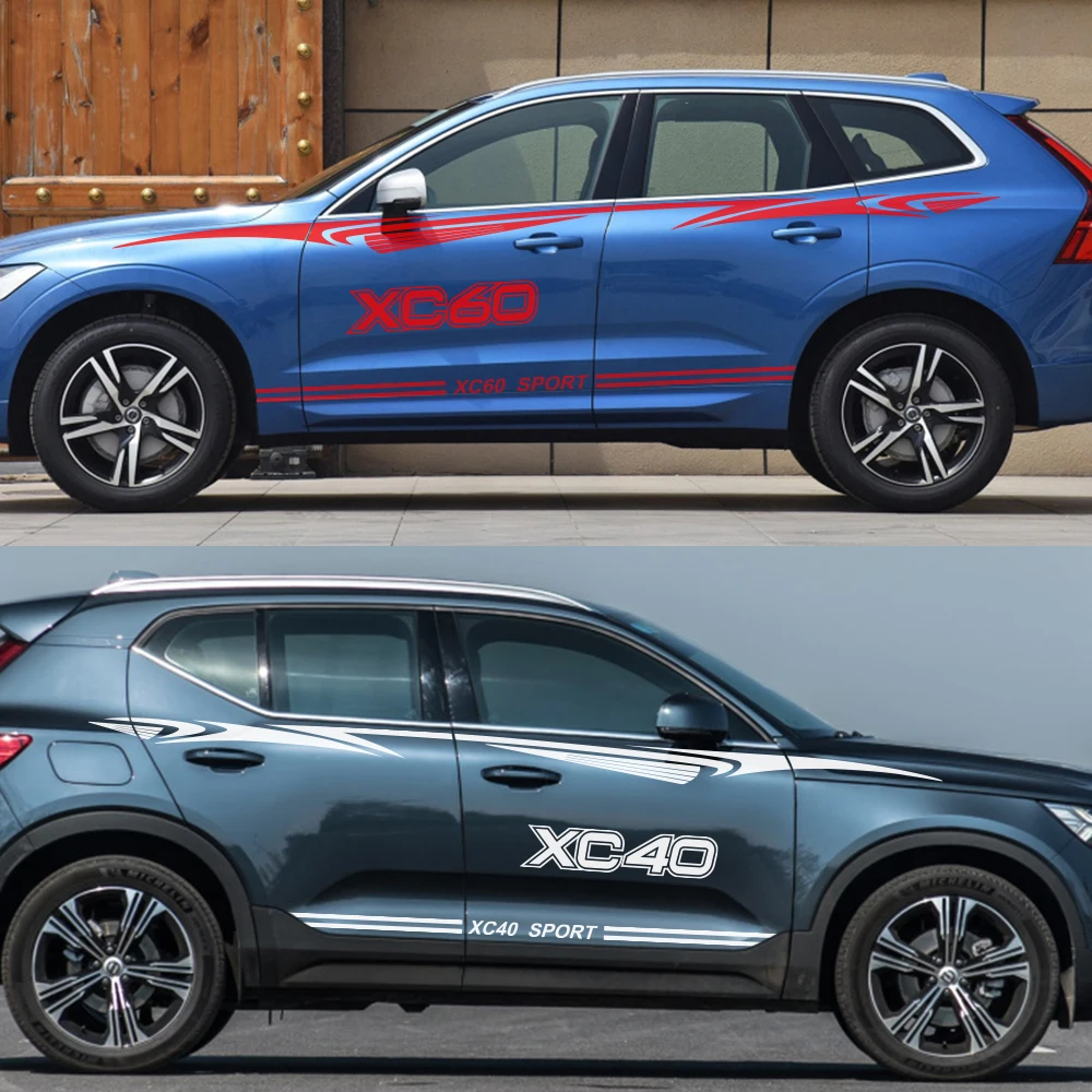 2 шт. для Volvo XC40 XC60 XC90 Автомобильные Боковые Полосатые наклейки персонализированные Авто спортивные наклейки для стайлинга украшения тюнинг автомобильные аксессуары