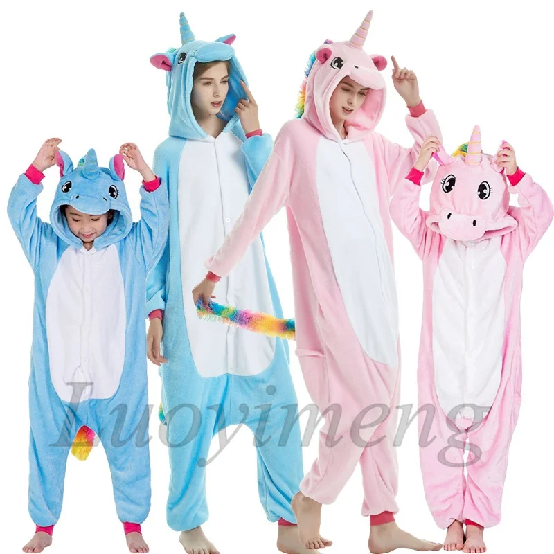Winter Animal Pajamas Adults Kids Unicorn Onesie Flannel Sleepwear Kigurumi Fox Panda Pyjamas Children Anime Costume Jumpsuit